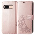 For Google Pixel 8a Four-leaf Clasp Embossed Leather Phone Case(Rose Gold)