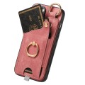 For iPhone X / XS Retro Skin-feel Ring Card Bag Phone Case with Hang Loop(Pink)