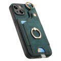 For iPhone XR Retro Skin-feel Ring Card Bag Phone Case with Hang Loop(Green)