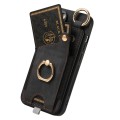 For iPhone XS Max Retro Skin-feel Ring Card Bag Phone Case with Hang Loop(Black)