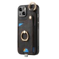 For iPhone 11 Retro Skin-feel Ring Card Bag Phone Case with Hang Loop(Black)