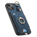 For iPhone 12 Retro Skin-feel Ring Card Bag Phone Case with Hang Loop(Blue)