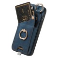 For iPhone 13 Retro Skin-feel Ring Card Bag Phone Case with Hang Loop(Blue)