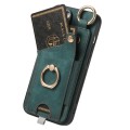 For iPhone 14 Pro Retro Skin-feel Ring Card Bag Phone Case with Hang Loop(Green)