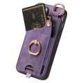 For iPhone 14 Plus Retro Skin-feel Ring Card Bag Phone Case with Hang Loop(Purple)