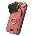 For iPhone 14 Plus Retro Skin-feel Ring Card Bag Phone Case with Hang Loop(Pink)