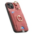 For iPhone 14 Plus Retro Skin-feel Ring Card Bag Phone Case with Hang Loop(Pink)