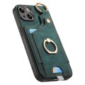 For iPhone 15 Pro Retro Skin-feel Ring Card Bag Phone Case with Hang Loop(Green)