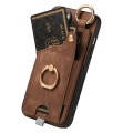 For iPhone 15 Plus Retro Skin-feel Ring Card Bag Phone Case with Hang Loop(Brown)