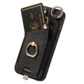 For iPhone 15 Plus Retro Skin-feel Ring Card Bag Phone Case with Hang Loop(Black)