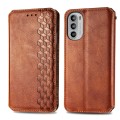 For Motorola Moto G52 Cubic Grid Pressed Magnetic Leather Phone Case(Brown)