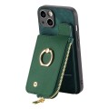 For iPhone 6 / 6s Cross Leather Ring Vertical Zipper Wallet Back Phone Case(Green)