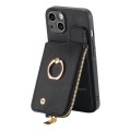 For iPhone 6 / 6s Cross Leather Ring Vertical Zipper Wallet Back Phone Case(Black)