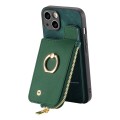 For iPhone 7 Plus / 8 Plus Cross Leather Ring Vertical Zipper Wallet Back Phone Case(Green)