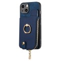 For iPhone 7 Plus / 8 Plus Cross Leather Ring Vertical Zipper Wallet Back Phone Case(Blue)