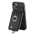 For iPhone X / XS Cross Leather Ring Vertical Zipper Wallet Back Phone Case(Black)