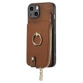 For iPhone XR Cross Leather Ring Vertical Zipper Wallet Back Phone Case(Brown)