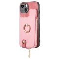 For iPhone XR Cross Leather Ring Vertical Zipper Wallet Back Phone Case(Pink)