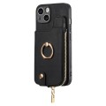 For iPhone XS Max Cross Leather Ring Vertical Zipper Wallet Back Phone Case(Black)