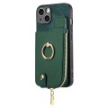 For iPhone 11 Cross Leather Ring Vertical Zipper Wallet Back Phone Case(Green)