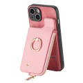 For iPhone 11 Cross Leather Ring Vertical Zipper Wallet Back Phone Case(Pink)