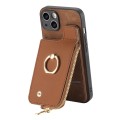 For iPhone 11 Pro max Cross Leather Ring Vertical Zipper Wallet Back Phone Case(Brown)