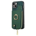 For iPhone 12 Cross Leather Ring Vertical Zipper Wallet Back Phone Case(Green)