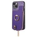 For iPhone 13 Cross Leather Ring Vertical Zipper Wallet Back Phone Case(Purple)