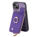 For iPhone 13 Cross Leather Ring Vertical Zipper Wallet Back Phone Case(Purple)