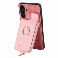 For Samsung Galaxy A22 4G Cross Leather Ring Vertical Zipper Wallet Back Phone Case(Pink)