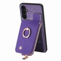 For Samsung Galaxy A22 4G Cross Leather Ring Vertical Zipper Wallet Back Phone Case(Purple)