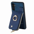 For Samsung Galaxy A22 4G Cross Leather Ring Vertical Zipper Wallet Back Phone Case(Blue)