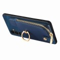For Samsung Galaxy A22 4G Cross Leather Ring Vertical Zipper Wallet Back Phone Case(Blue)
