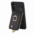 For Samsung Galaxy A22 4G Cross Leather Ring Vertical Zipper Wallet Back Phone Case(Black)