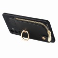 For Samsung Galaxy A22 4G Cross Leather Ring Vertical Zipper Wallet Back Phone Case(Black)