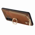 For Samsung Galaxy S21 FE 5G Cross Leather Ring Vertical Zipper Wallet Back Phone Case(Brown)