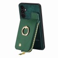 For Samsung Galaxy S21 FE 5G Cross Leather Ring Vertical Zipper Wallet Back Phone Case(Green)