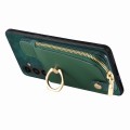 For Samsung Galaxy S21 FE 5G Cross Leather Ring Vertical Zipper Wallet Back Phone Case(Green)