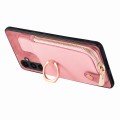 For Samsung Galaxy S21 FE 5G Cross Leather Ring Vertical Zipper Wallet Back Phone Case(Pink)