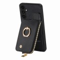 For Samsung Galaxy A21S Cross Leather Ring Vertical Zipper Wallet Back Phone Case(Black)