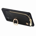 For Samsung Galaxy A21S Cross Leather Ring Vertical Zipper Wallet Back Phone Case(Black)