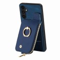 For Samsung Galaxy A12 5G Cross Leather Ring Vertical Zipper Wallet Back Phone Case(Blue)