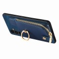 For Samsung Galaxy A12 5G Cross Leather Ring Vertical Zipper Wallet Back Phone Case(Blue)