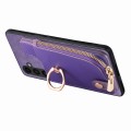 For Samsung Galaxy A41 Cross Leather Ring Vertical Zipper Wallet Back Phone Case(Purple)