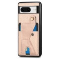 For Google Pixel 8 Carbon Fiber Wallet Flip Card K-shaped Holder Phone Case(Khaki)