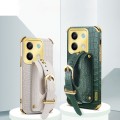 For Xiaomi Redmi Note 13 Electroplated Wrist Strap Crocodile Leather Back Phone Case(Green)