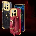 For Xiaomi 14 Electroplated Wrist Strap Crocodile Leather Back Phone Case(Red)