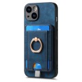 For iPhone 14 Plus Retro Splitable Magnetic Card Bag Leather Phone Case(Blue)