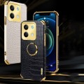 For Xiaomi Redmi Note 13 6D Electroplating Crocodile Texture Leather Back Phone Case with Holder(Bla