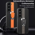For Samsung Galaxy S23 5G Magnetic Litchi Leather Back Phone Case with Holder(Orange)